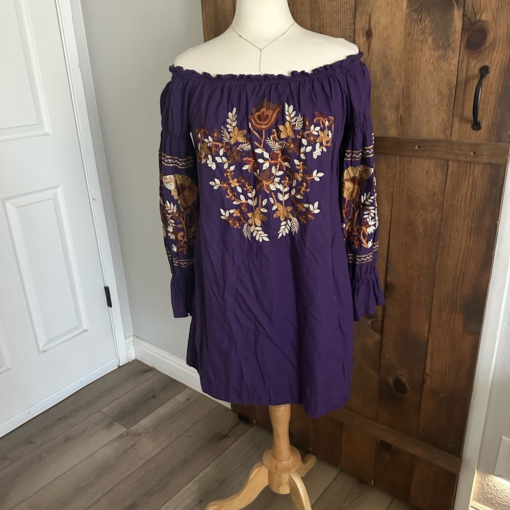 Free People Purple Floral Long Sleeve Dress